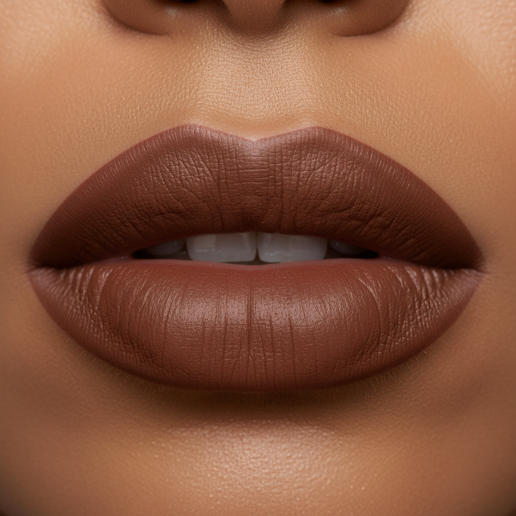 Espresso Luxe Lipstick close-up lip shot on brown skin