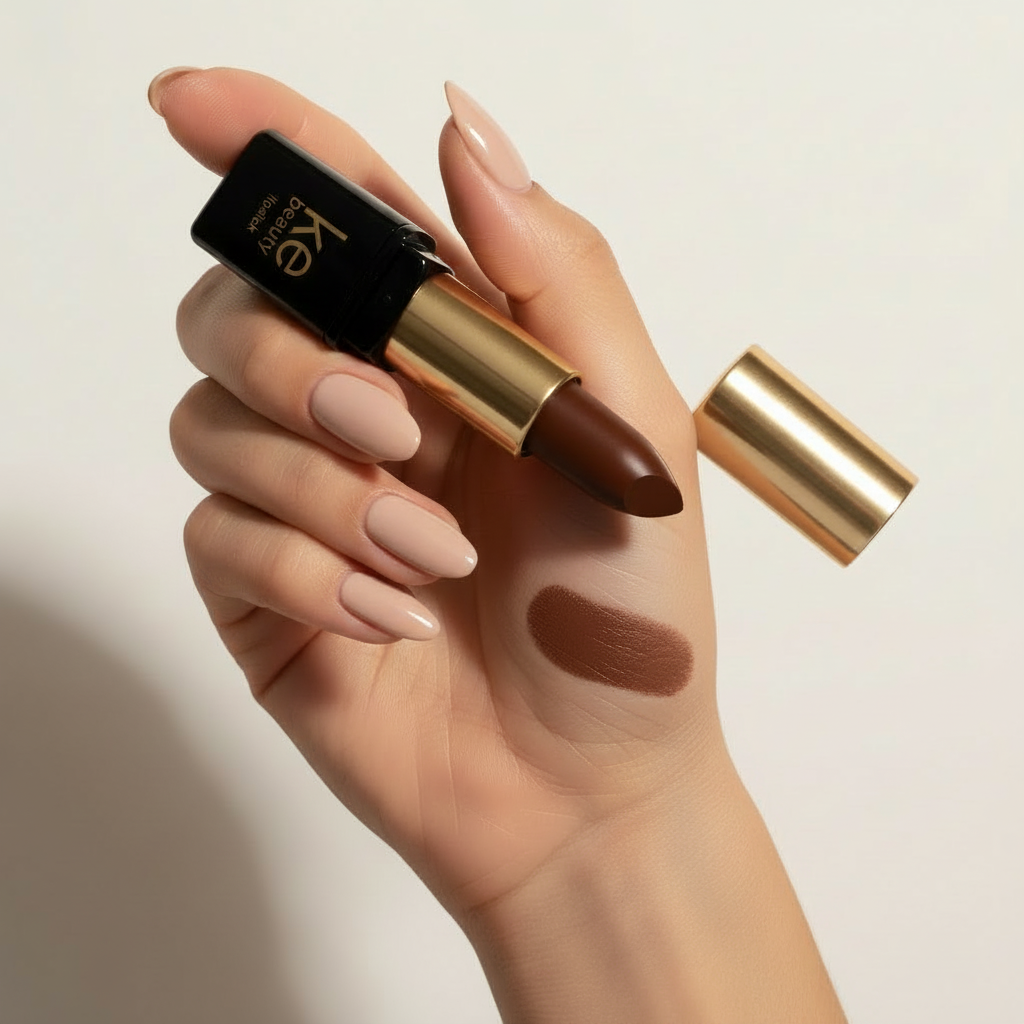 Espresso Luxe Lipstick hand swatch on brown skin