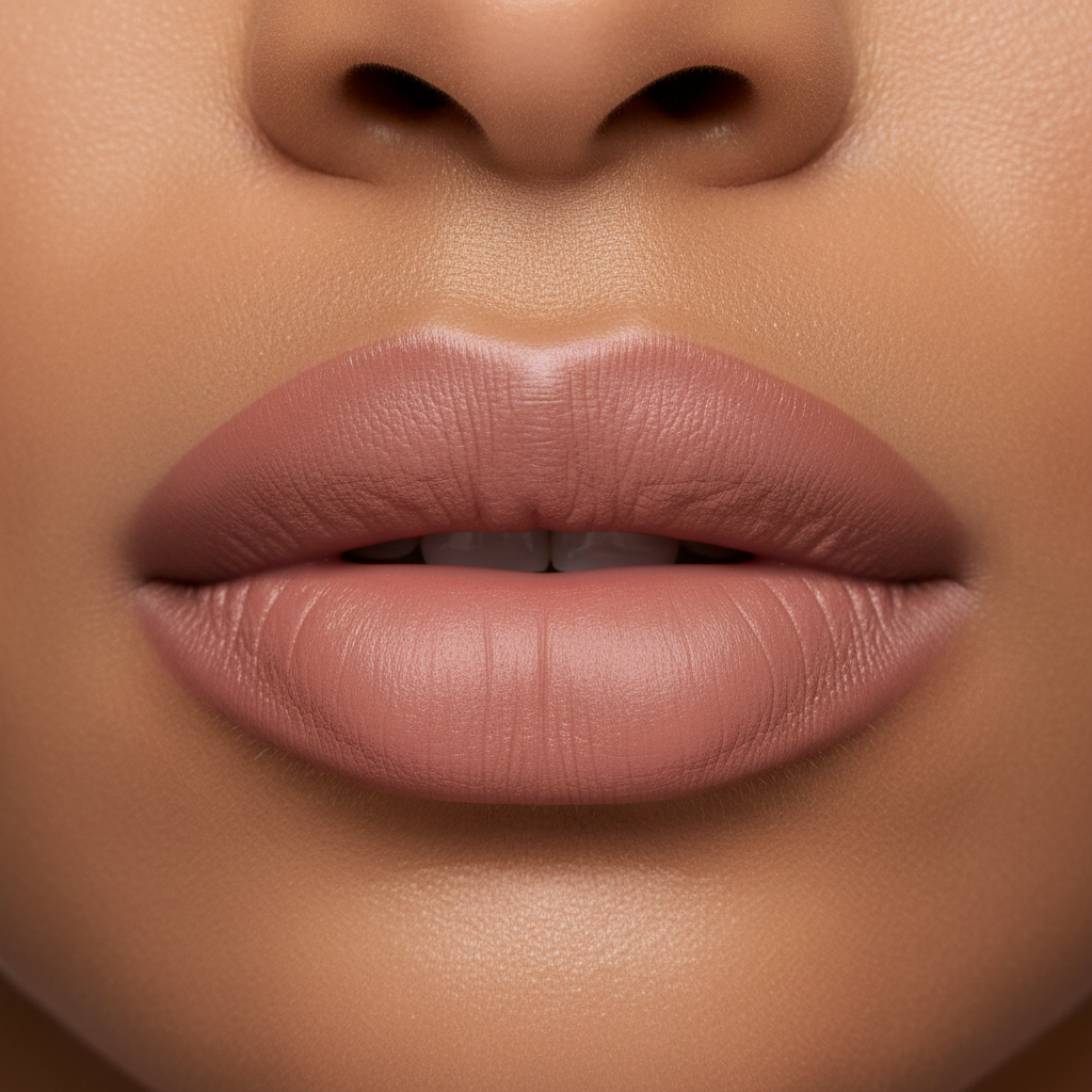 Nude Luxe Lipstick close-up lip shot on brown skin