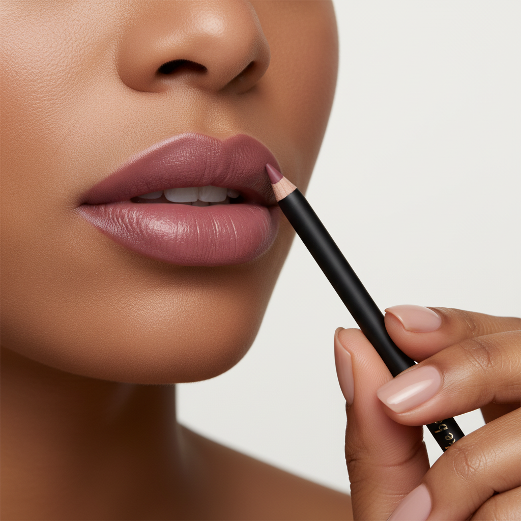 Mauve Mystique Lip Liner lifestyle shot on brown skin