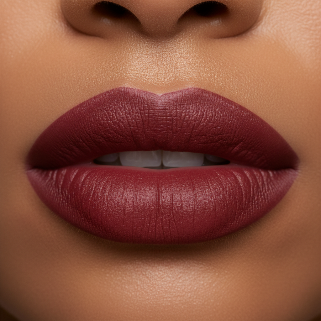 Rouge Red Lipstick close-up lip shot on brown skin